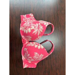 Cacique Pink and Cream Floral Boost Plunge Bra Size 44C